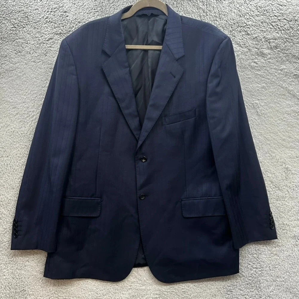 Baroni Super 150's Men's 46R 100% Wool Navy Blue Pinstripe Two Button Blazer